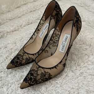 Jimmy Choo Black and Beige Lace Heels